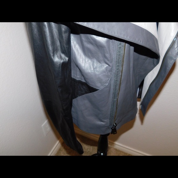 Vince Gray and Black Leather Jacket - Picture 3 of 7